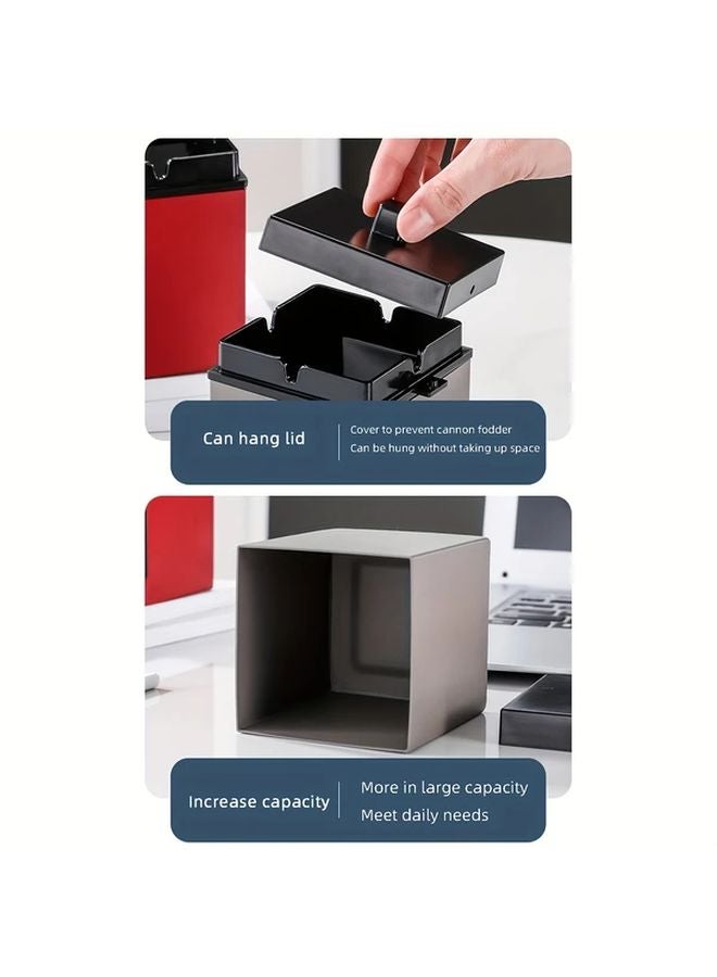 Windproof Stainless Steel Ashtray With Lid Model A Compact Portable For Car Home Office Grey - Image 4